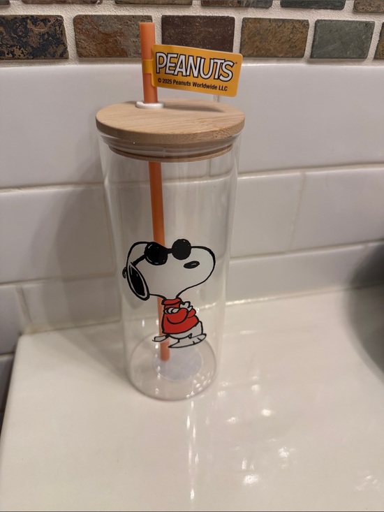 Peanuts Other - Peanuts Snoopy Bamboo Tumbler in Clear with Orange straw